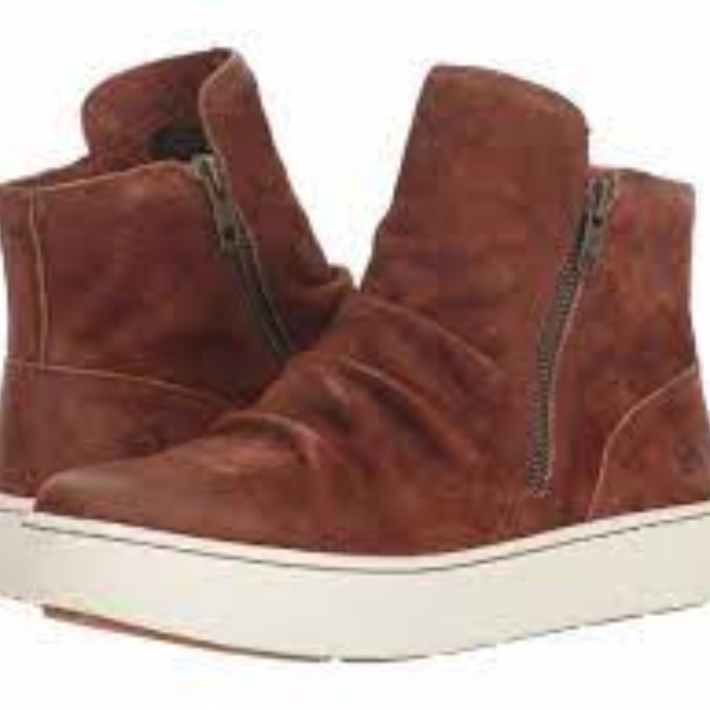 Born Leather Distressed Ruched Ankle Boots 9 M Scone (New)